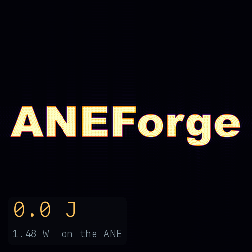 A passive dye shaped as the word ANEForge stirred into glowing filaments by a fluid simulation on the Apple Neural Engine