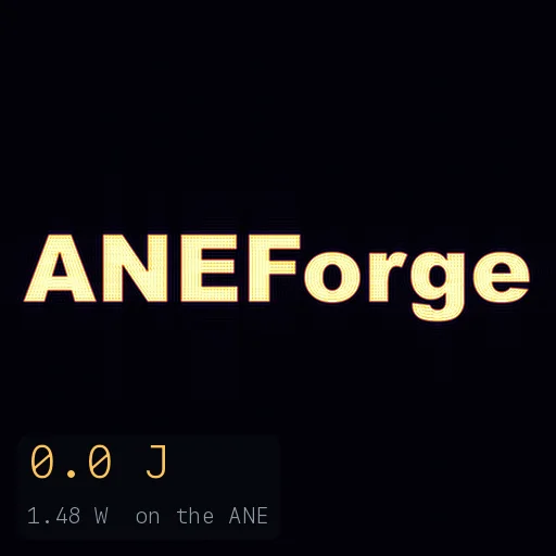 A passive dye shaped as the word ANEForge stirred into glowing filaments by a fluid simulation on the Apple Neural Engine